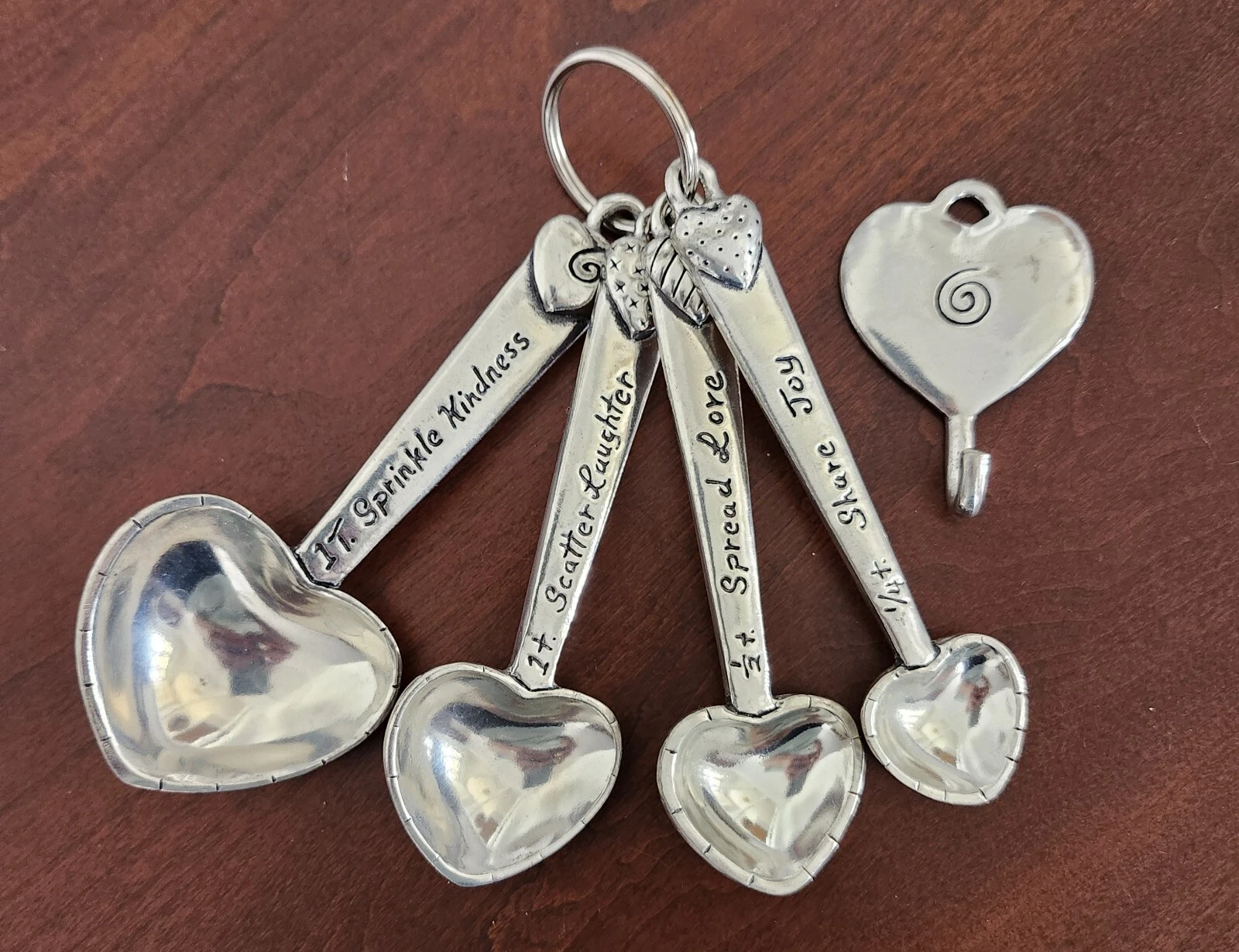 Measuring Spoon Set of 4 Handmade Pewter Heart Shaped Made by Basic Spirit