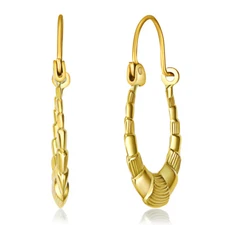 Wellingsale 14k Yellow Gold Diamond Cut Hollow Oval Hoop Earrings (X 22mm)