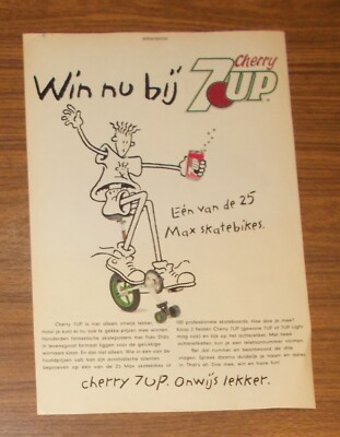 Seltene Werbung CHERRY 7UP Seven-Up Limonade Fido Dido Skatebike Comic 7 Up 1991