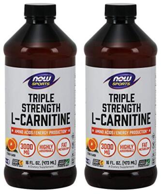 2 x NOW Sports L Carnitine Liquid Triple Strength 3000 mg Citrus 16 oz