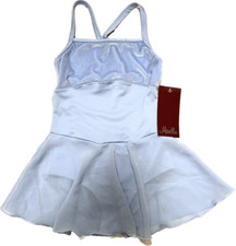 Mirella Velvet Yoke  sheer Skirt with KeyHole Back Leotard M107C Lt Blue 8-10