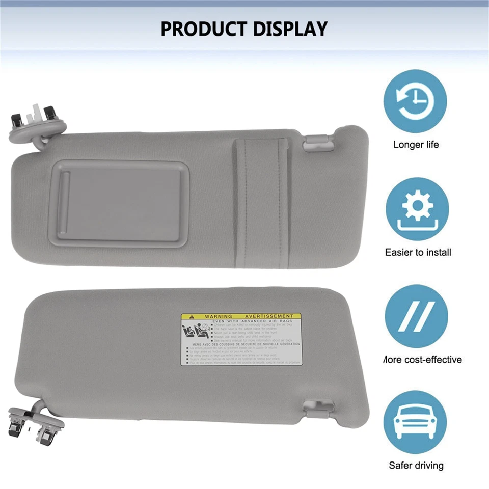 For 2007-2011 Toyota Camry Gray Sun Visor Left Driver Side With Sunroof + Light Foto 4 de 4