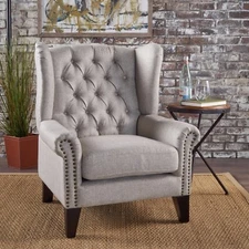 Lainie Traditional Tufted Winged Fabric Accent Chair