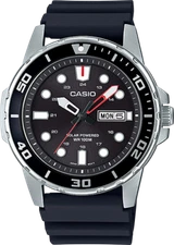 Casio MTP-S110-1AV,  Men's Solar Battery Watch, 100 Meter W/R, Date, Black Resin