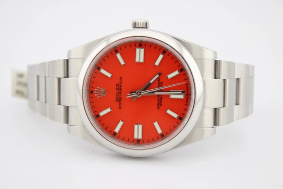 Rolex 124300 Oyster Perpetual 41mm Custom Coral Red Dial