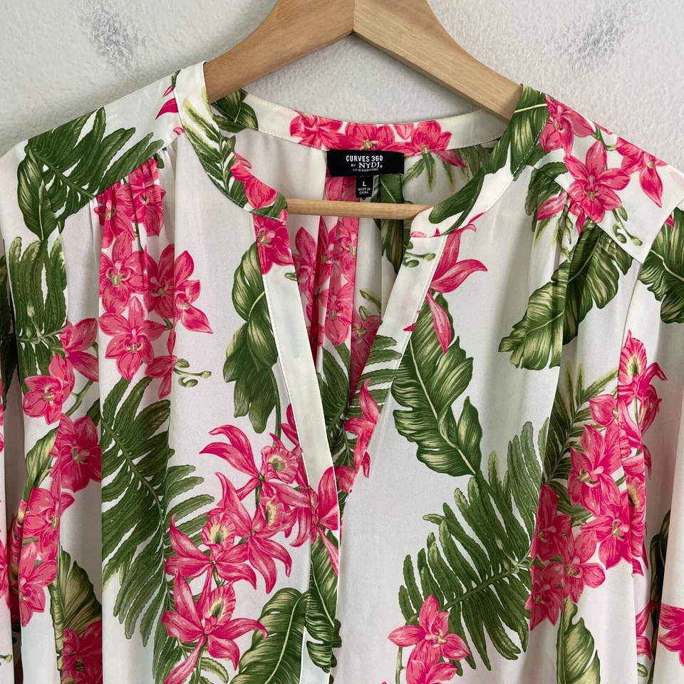 Curves 360 NYDJ Womens Large Tropical Floral Blouse Top 3/4 Sleeve Shirt - Image 4 of 4