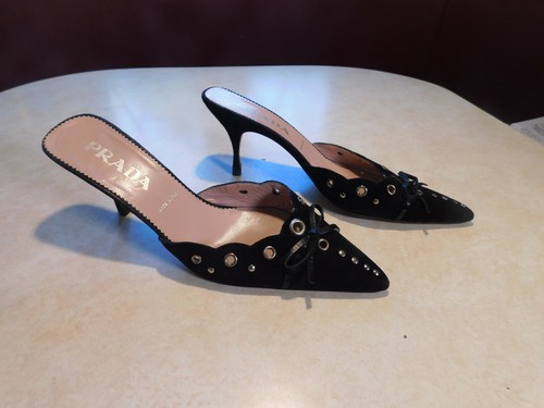 prada black suede mules