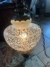 Vintage Swag Light Lamp White Glass Gold Chain Hanging mid century Diffuser !!