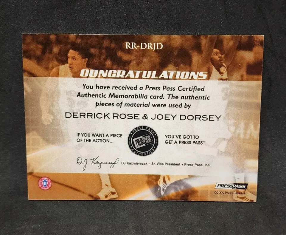 2009 Press Pass Fusion Revered Relics GOLD #/50 Derrick Rose Joey Dorsey - Image 2 of 2