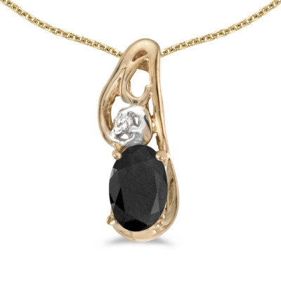 14k Gelbgold ovaler Onyx und Diamant Anhänger mit 18'' Kette