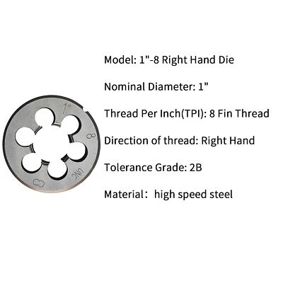 LZCDELYXIAO 1"-8 Die UNC 1"-8 TPI Right Hand Nominal Diameter 1" Thread Per Inch 8 Fin Th...