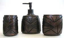 NEW 3 PC SET BRUSHED BROWN+BLACK RESIN SOAP DISPENSER+TOOTHBRUSH HOLDER+TUMBLER