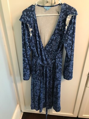 Draper James Navy Floral Wrap Dress, 92% Rayon, Size Large