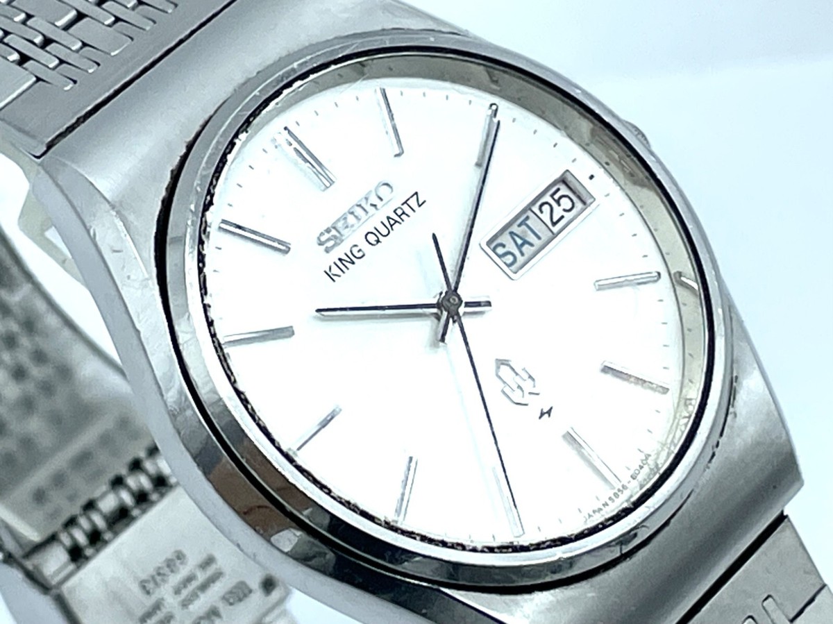 Vintage SEIKO KING QUARTZ Men's Watch Quartz Silver Dial New