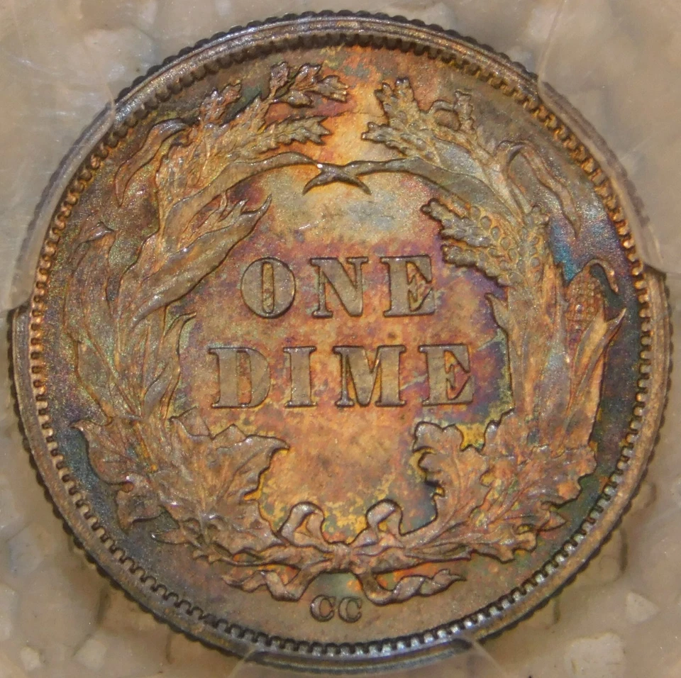 1877 CC Liberty Seated Dime Certified PCGS MS65 Toned CAC Silver - Image 2 of 4