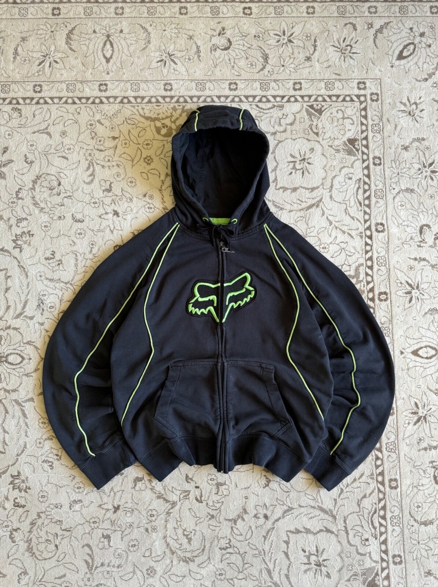 Vintage FOX Racing Big Logo Embroidered Zip Up Faded Hoodie