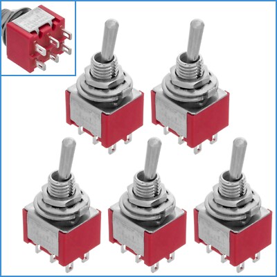 5pcs Toggle Switch Panel 2 Pole DPDT 2A 250V On-(On) Momentary MTS-212