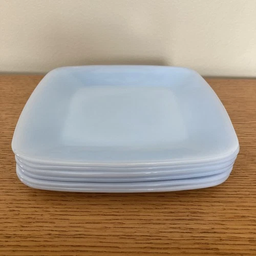 Vintage Fire King Delphite Blue Azurite Charm 8" Salad Plates Set Of 6 Square