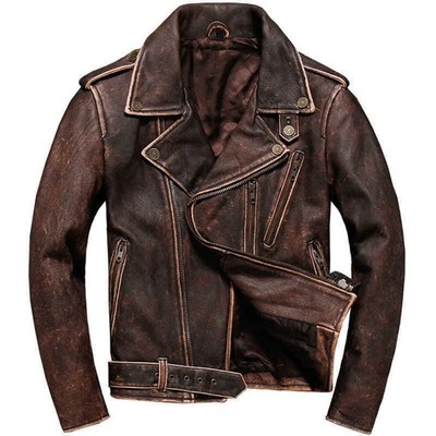 Men s Motorcycle Biker Vintage Cafe Racer Distressed Brown Real Leather Jacket