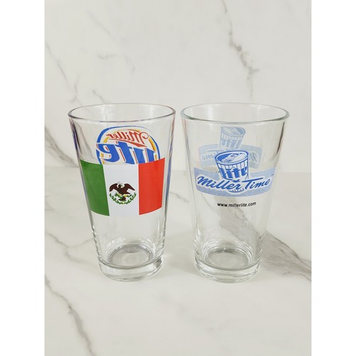 Miller Lite Mexico Flag Pilsner Pint Beer Clear Glass 16oz Drinkware 5 1/2" x2 