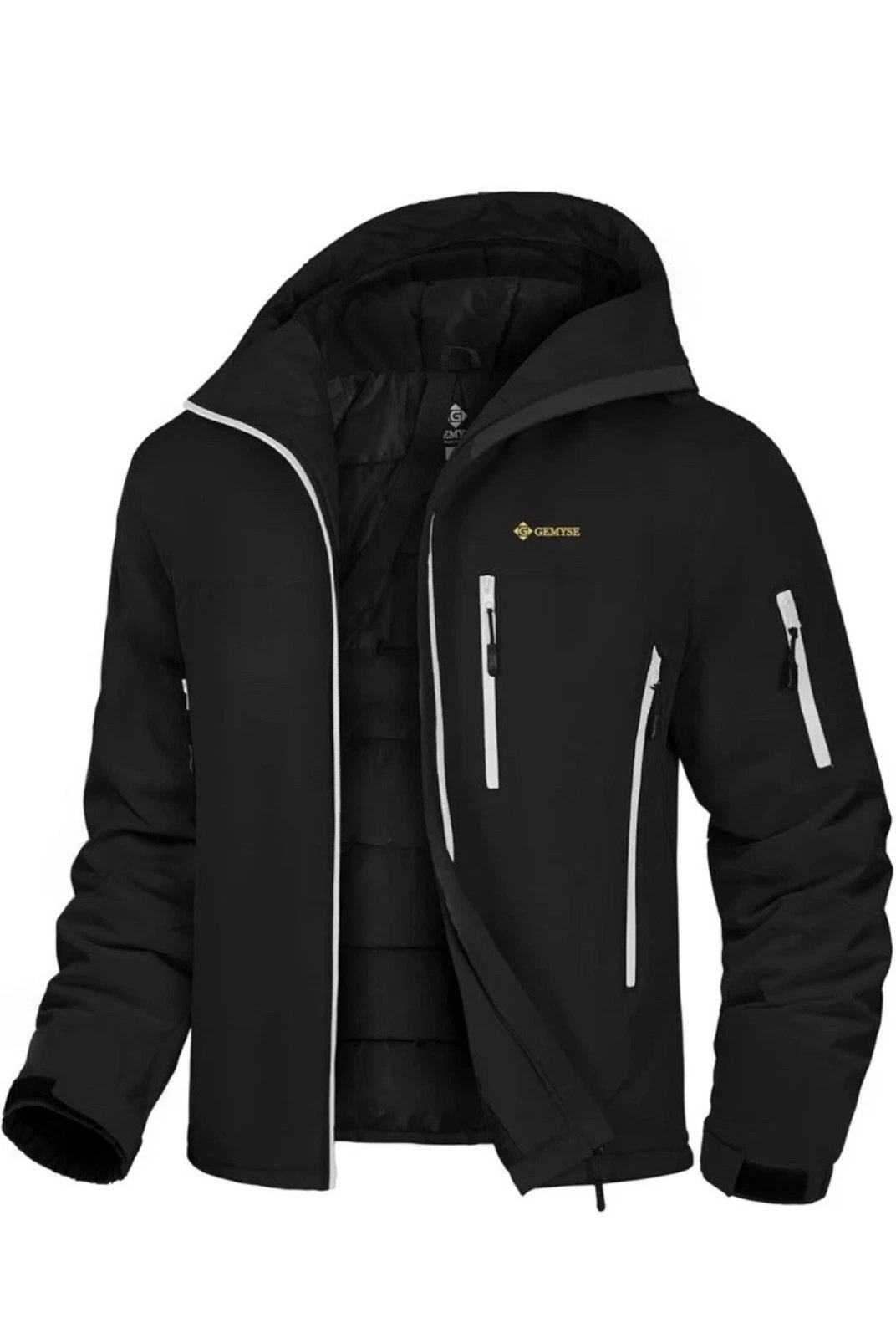GEMYSE Men's Mountain Waterproof Ski Snow Winter Rain Jacket Men’s XL Black