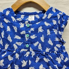 Carter's Bird Print Dress Toddler 2T Blue Tiered Ruffle Cotton Cap Sleeve