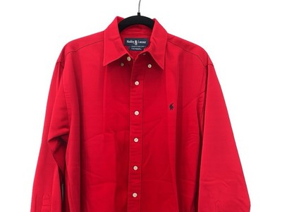 ralph lauren red dress shirt POLO RALPH LAUREN Mens Red Short Sleeve Collared Classic Fit Button Down  Cotton Cotton Shirt M