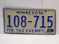 1990 Minnesota Tax Exempt License Plate 108-715