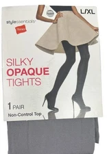 Hanes Silky Opaque Tights Non-Top Control Size L/XL Mineral Stone Grey