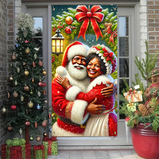 Black Santa  Mrs. Claus Christmas Door Cover 71 35 Inch Holiday Door Banner ...