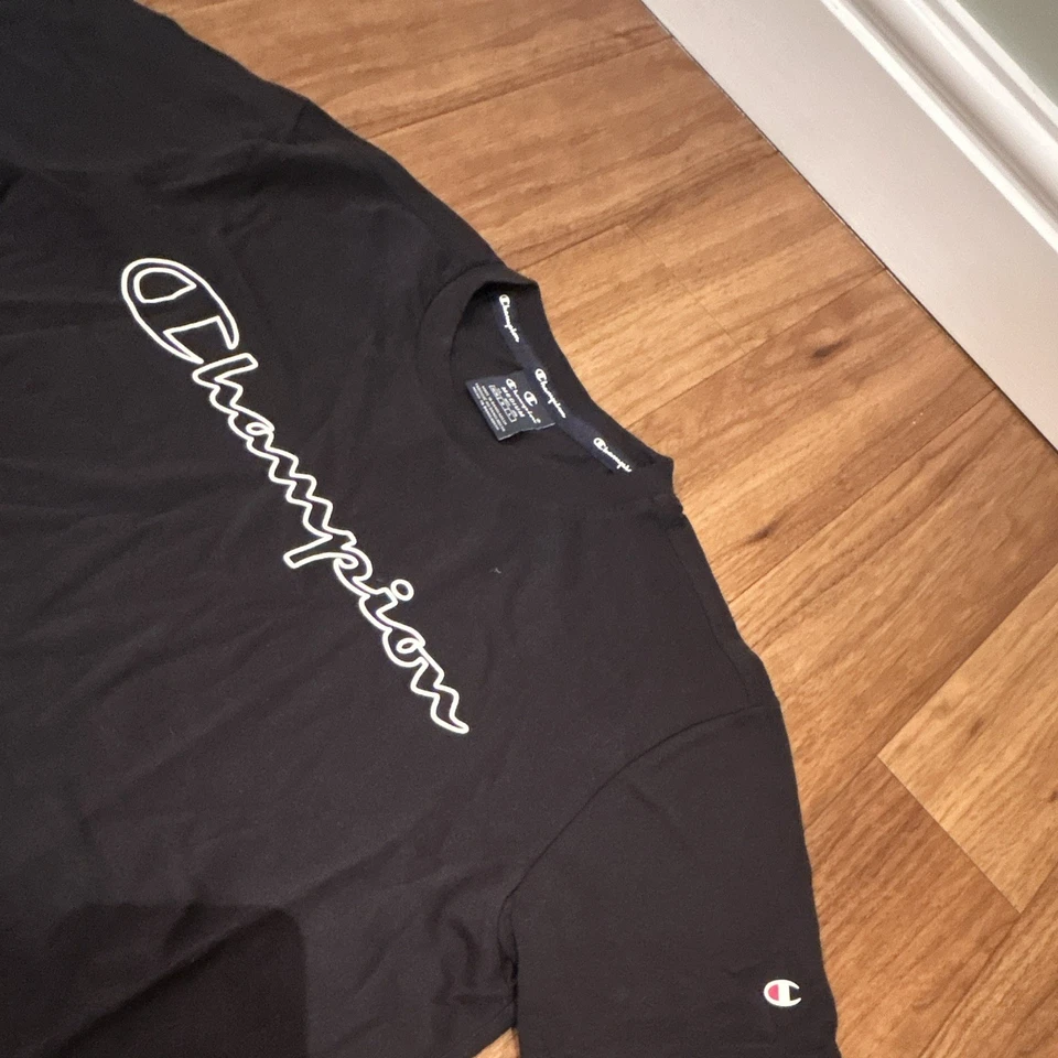 Camiseta de algodón manga corta cuello redondo con logotipo gráfico negro Champion para hombre talla M - Imagen 2 de 3
