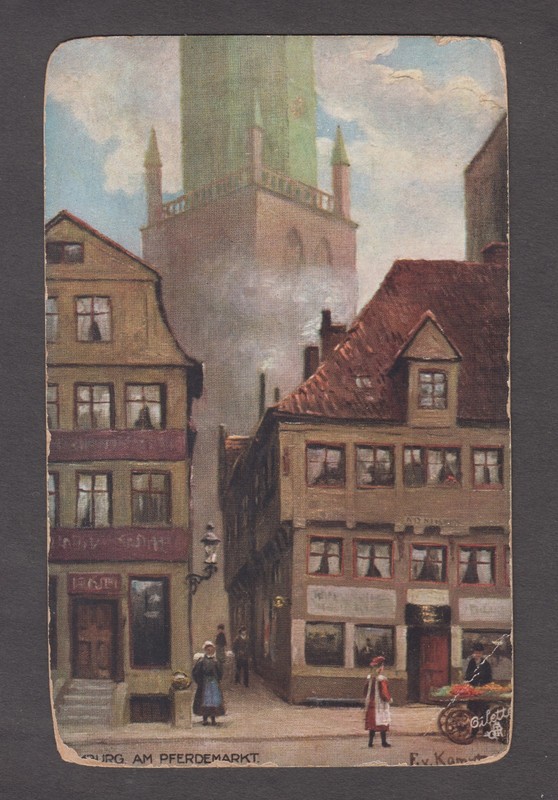 Germany Hamburg AM Pferdemarkt Vegetable Seller, Oilette Tuck Art c1910 Postcard