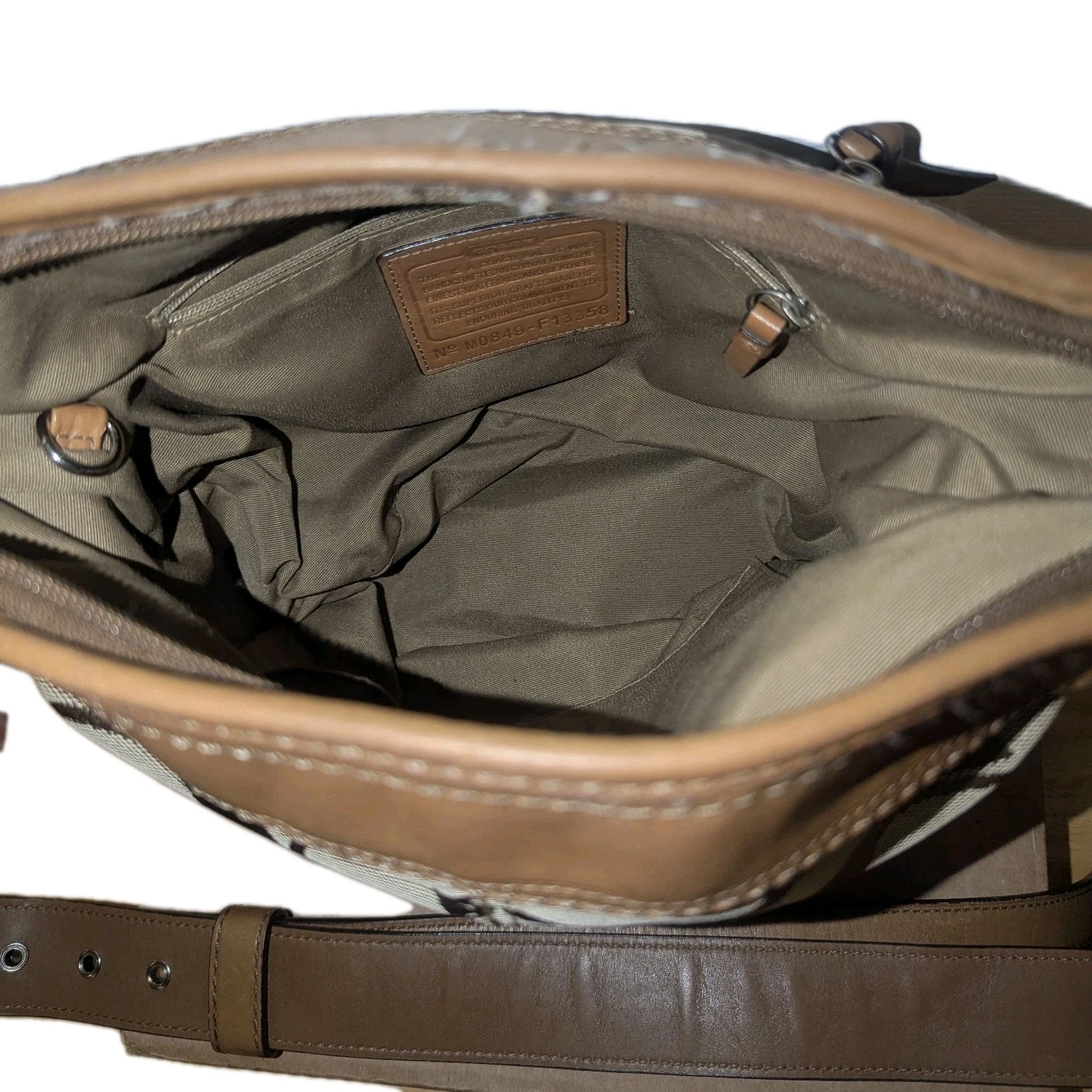 Borsa a secchiello Coach Signature Bleecker marrone e pelle marrone tela