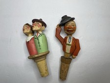 Set Of 2 Vintage ANRI Mechanical Cork Stoppers - Kissing Couple & Hat Tipper
