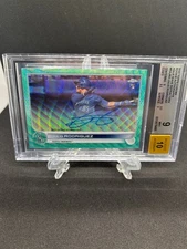 2022 Topps Chrome Julio Rodriguez Aqua Wave Refractor /199 Rookie Auto PSA 9 Aut