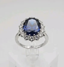 FE Epiphany Sterling Silver Blue & White CZ Flower Halo Ring Size 9