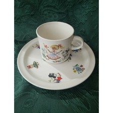 Vintage Child's 2 Pc. Porcelain Cup, Bowl Serving Set w/ Nursery Rhymes/Ireland