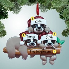 Sloth Family - Family of 3 - Personalized Christmas Ornament