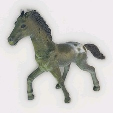 Vintage Hard Plastic Rubber Grey Green  White Horse Marked 1395-P 6" Tall