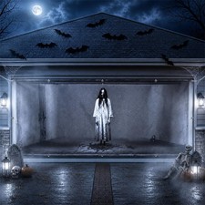 Halloween Garage Door Banner 7x16 Ft Scary Female Ghost Black