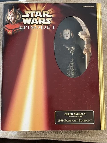 VTG. QUEEN AMIDALA BLACK TRAVEL GOWN 12" DOLL Episode l  1999 Star Wars NRFB