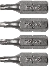 4-Pack VEGA T6 TORX Security Star Bits, 1 Inch Hex Shank, S2 Steel, 125TT06A