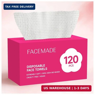 FACEMADE 120 Count Disposable Face Towels, 100% USDA Biobased Face Towelettes Di