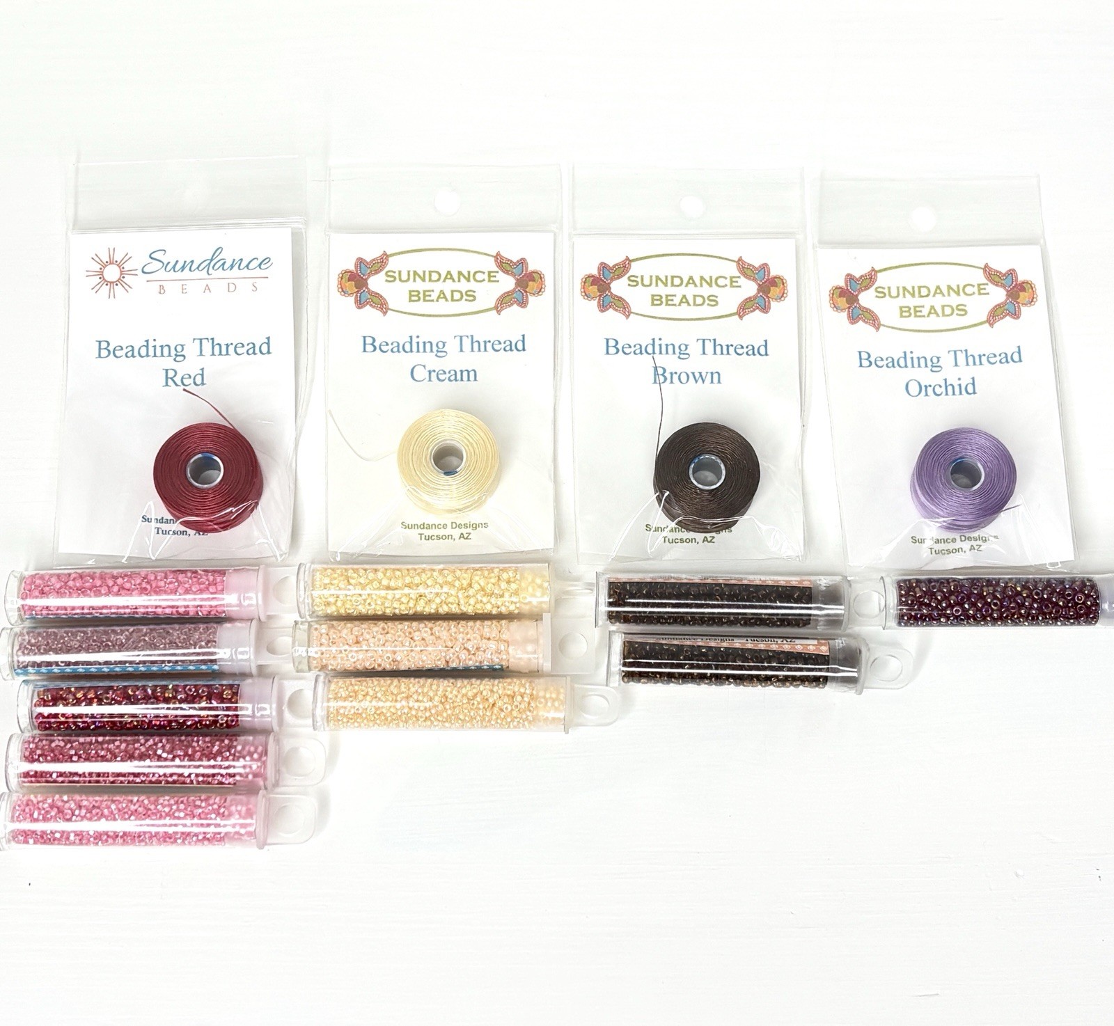 Sundance Designs Beads Red Pink Cream Brown Sz 11 14/15 Beading Thread Lot 15