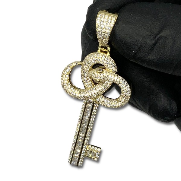 Alternate view of 14k Gold Plated Key Snake Pendant Charm Baguette 925 Sterling Silver Vvsd