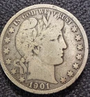 1901 Barber Liberty Head Half Dollar 90% Silver Classic American Coin FS KM116