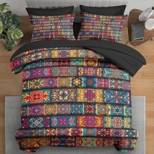 Comforter Set King Size, Colorful Vintage Floral 7 Pcs Bedding for Kids and