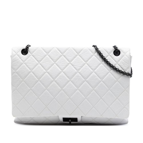 Chanel Maxi Quilted Aged Calfskin Reissue 2.55 Single Flap Shoulder Bag White