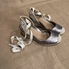 Vionic Shoes Womens 7.5 Wide Metallic Bronze Espadrille Wedge Ankle Lace Up