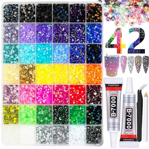 42 Colours Bedazzling Kit with 2 pcs Glues, 5mm SS20  Assorted colors 
